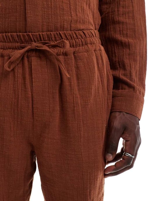 Another Influence gauze relaxed fit short co-ord in terracotta - Image 3