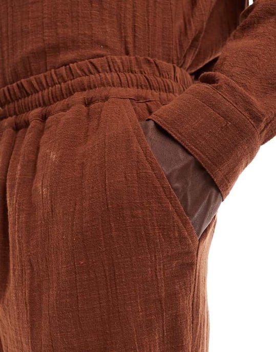Another Influence gauze relaxed fit short co-ord in terracotta - Image 4