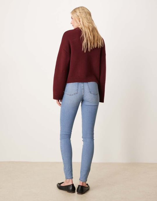 JDY Hög midja smala jeans i mellanblå - Image 3