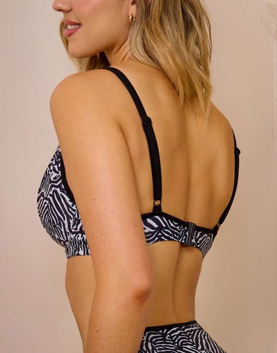 Wolf & Whistle x Maia Andrews zebra print contrast trim underwire bikini top in black and white - Image 3