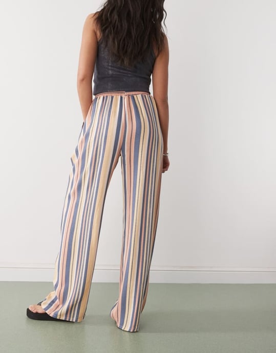 Återvunnen vintage linne-look byxa med ränder att dra på - Image 4