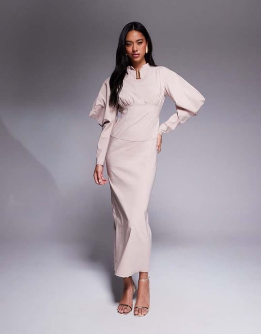 Daska structured balloon sleeve maxi dress in sand - Image 1