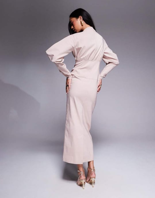 Daska structured balloon sleeve maxi dress in sand - Image 2