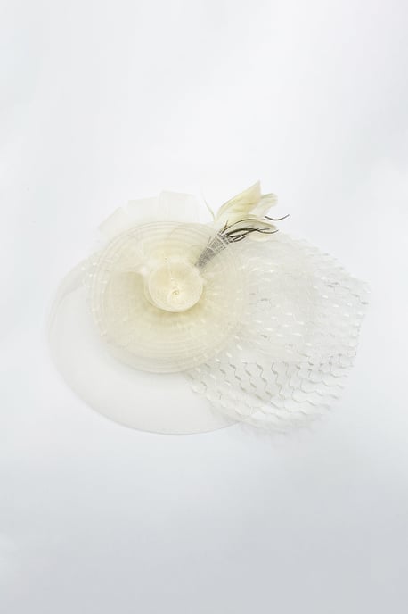 Floral Fascinator  with Veil Detail in Cream - Image 2
