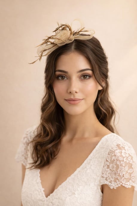 Crystal Feather Blossom Fascinator & Brooch in Gold - Image 1