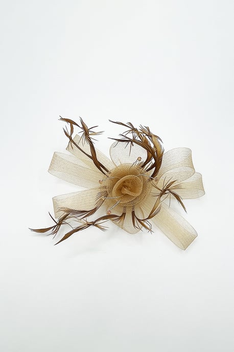 Crystal Feather Blossom Fascinator & Brooch in Gold - Image 2