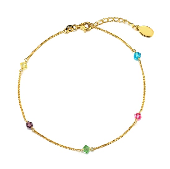 Gold Plated Sterling Silver Multi Bead Curb Chain Anklet - Image 1