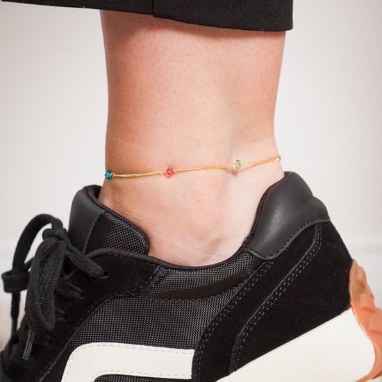 Gold Plated Sterling Silver Multi Bead Curb Chain Anklet - Image 2