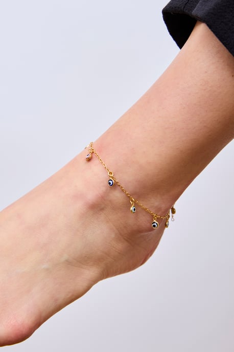 Gold Plated Sterling Silver Multi Coloured Evil Eye Anklet - Image 2