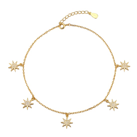 White CZ star charm adjustable anklet Gold Plate - Image 1
