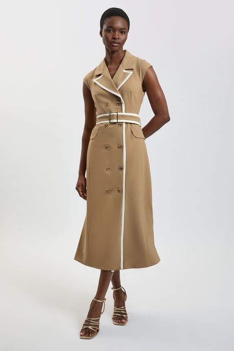 Double Breasted Belted Tipped Tailored Midi Dress - Image 1