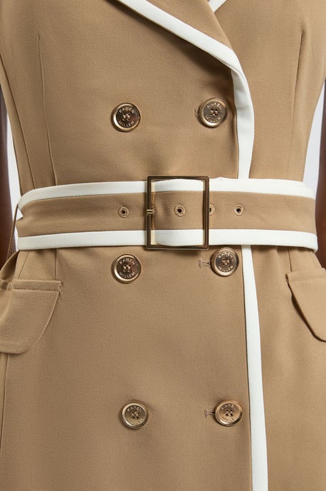 Double Breasted Belted Tipped Tailored Midi Dress - Image 4