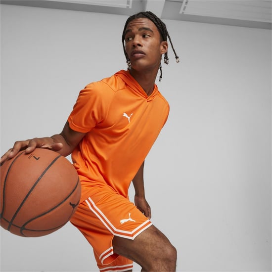 Men's Puma Hoops Team Short Sleeve Performance T-Shirt in Golden Poppy - Image 3