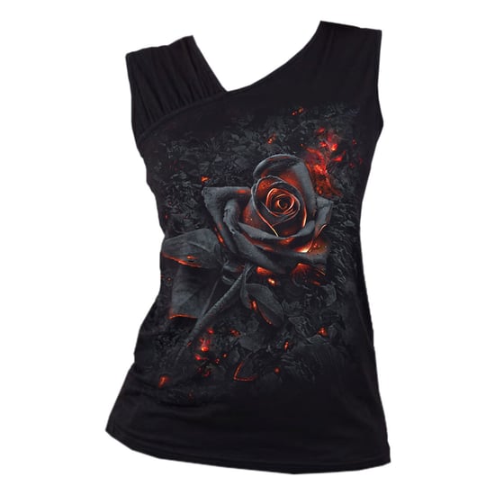 Spiral Dames/Dames Burnt Rose Gathered Schouder Vest Top (Zwart) - Image 2