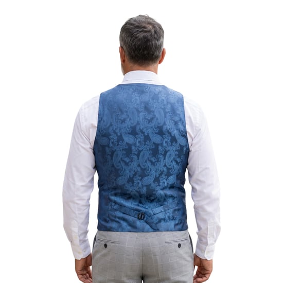 Herenpak in blauw ruitpatroon, driedelig, getailleerd, formeel pak - Image 6