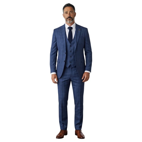Herenpak in blauw Prince of Wales-ruitpatroon, driedelig, op maat gemaakt - IM31 - Image 3