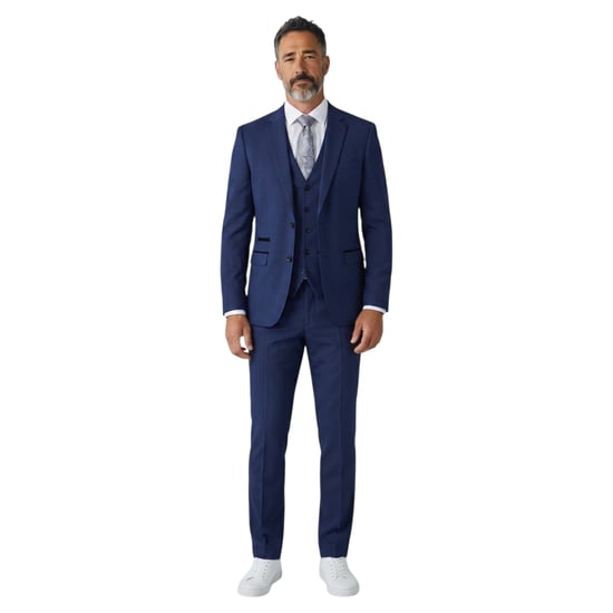 Marineblauw driedelig pak met ruitpatroon voor heren, getailleerd, formeel pak - MARK - Image 3