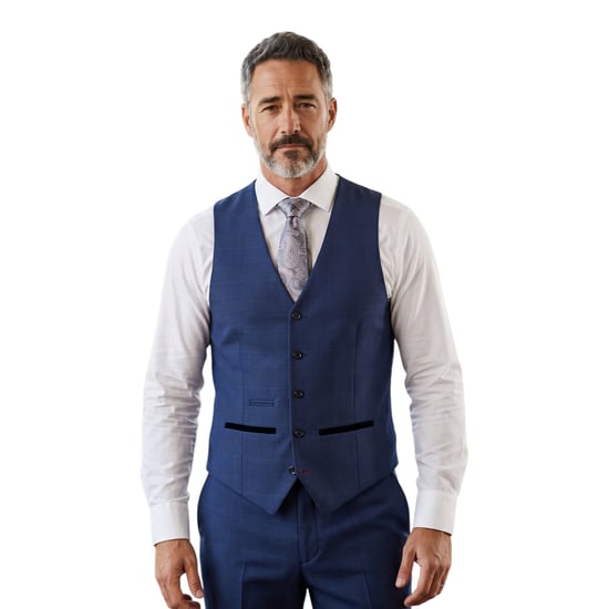 Marineblauw driedelig pak met ruitpatroon voor heren, getailleerd, formeel pak - MARK - Image 4