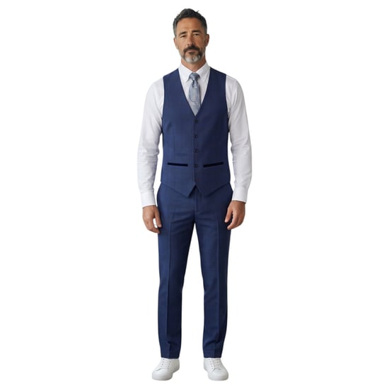 Marineblauw driedelig pak met ruitpatroon voor heren, getailleerd, formeel pak - MARK - Image 5
