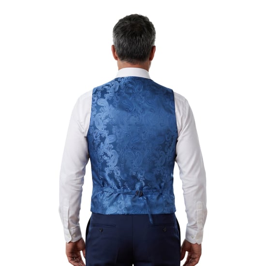 Marineblauw driedelig pak met ruitpatroon voor heren, getailleerd, formeel pak - MARK - Image 6