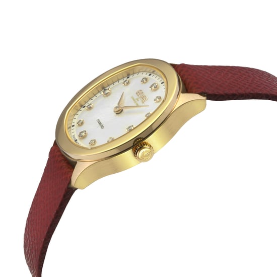 Gevril Women's Morcote Swiss Diamond Watch, 316L SS/IPYG Case, White MOP, Red Handmade Italian Leather Strap - Image 3