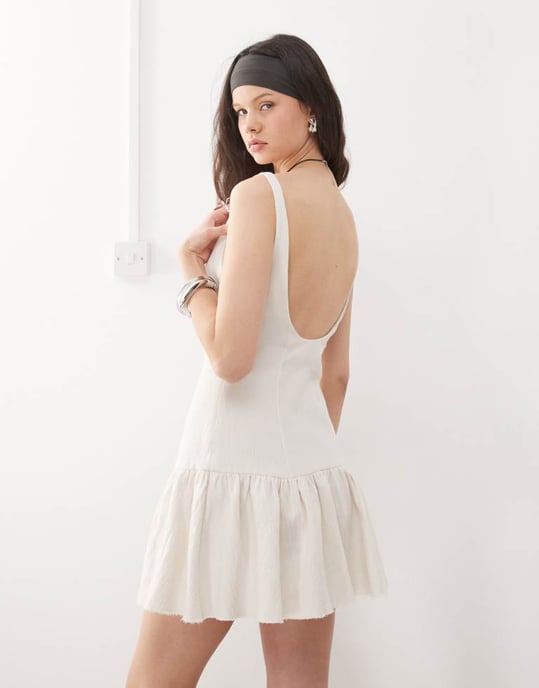 Weekday mini dress with open back and bubble hem in white - Image 3