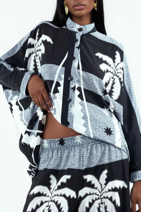 Geometrisch Breisel Shirt En Wijde Pantalon Set - Image 4