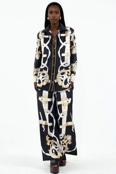 Printed Shirt And Wide-Leg Trouser Set - Image 1