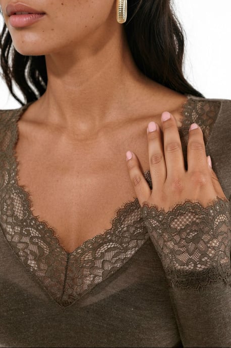 Women's Long-Sleeve Lace V-Neck Top - Image 4