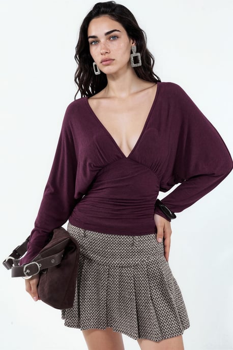 Loose-fit V-neck Knitted Blouse - Image 1