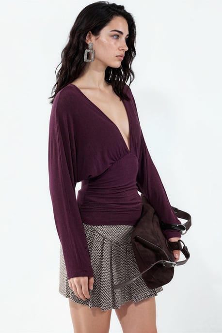 Loose-fit V-neck Knitted Blouse - Image 2