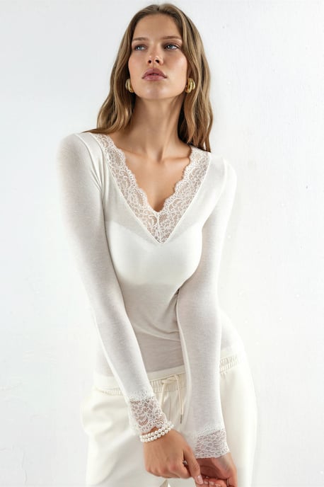 Women's Long-Sleeve Lace V-Neck Top - Image 2