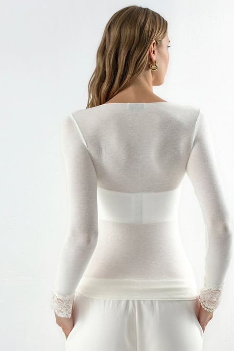 Women's Long-Sleeve Lace V-Neck Top - Image 3