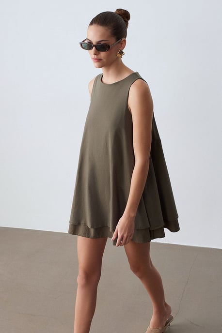 Cotton Poplin Sleeveless Mini Shift Dress - Image 3
