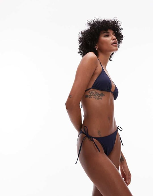 ARKET mix & match triangle tie bikini top in navy - Image 2