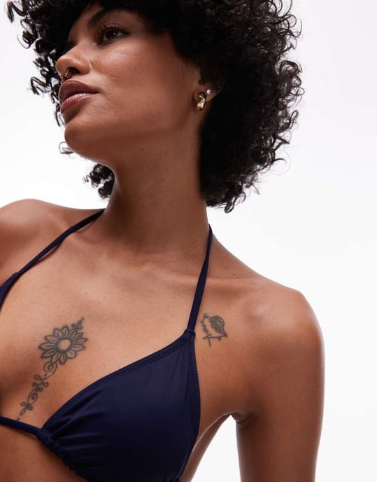 ARKET mix & match triangle tie bikini top in navy - Image 3