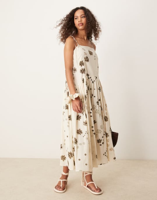 ASOS DESIGN maxiklänning med sänkt midja i monofloraltryck - Image 2