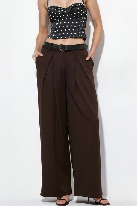 Hoge taille wijde crepe broek met riem - Image 1