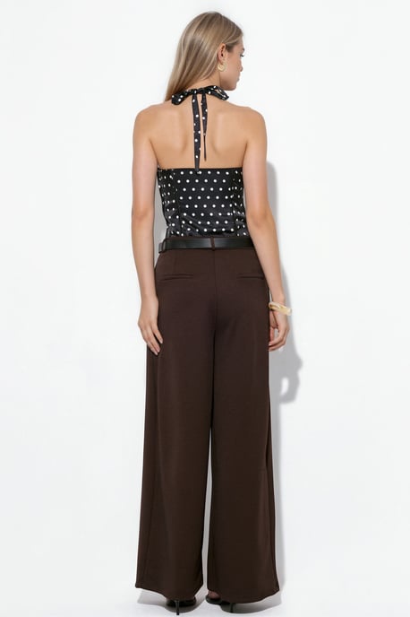 Hoge taille wijde crepe broek met riem - Image 2