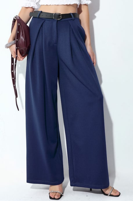 Hoge taille wijde crepe broek met riem - Image 1