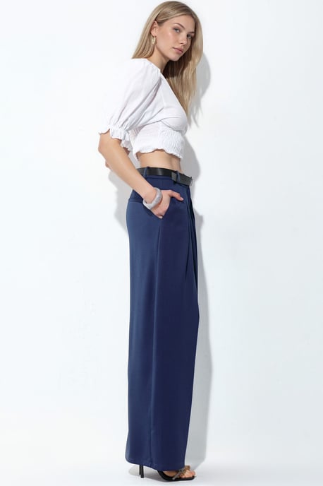 Hoge taille wijde crepe broek met riem - Image 2