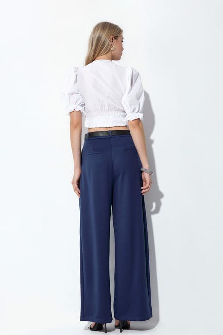 Hoge taille wijde crepe broek met riem - Image 3