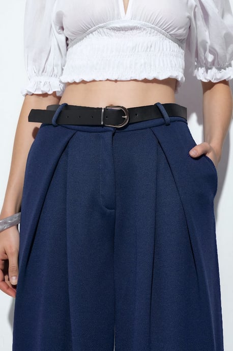 Hoge taille wijde crepe broek met riem - Image 4