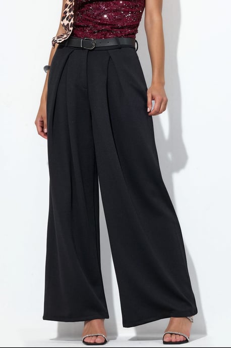 Hoge taille wijde crepe broek met riem - Image 1
