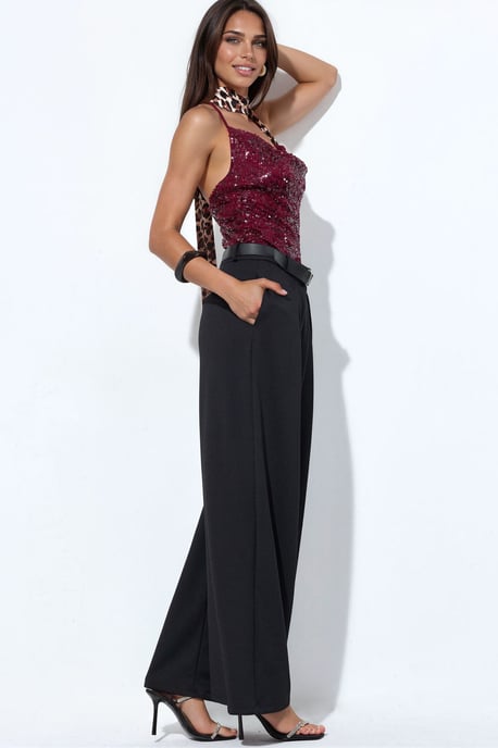 Hoge taille wijde crepe broek met riem - Image 2