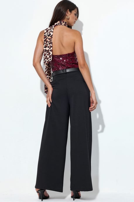 Hoge taille wijde crepe broek met riem - Image 3