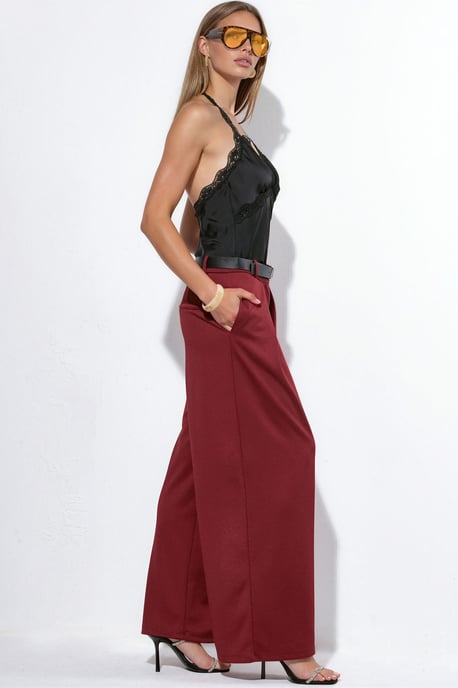 Hoge taille wijde crepe broek met riem - Image 2