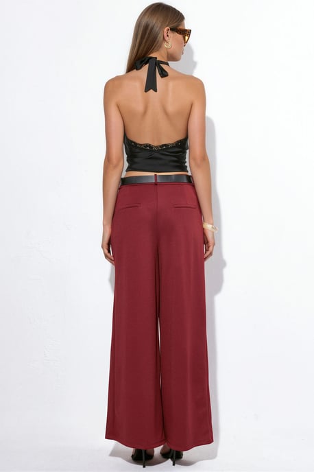 Hoge taille wijde crepe broek met riem - Image 3