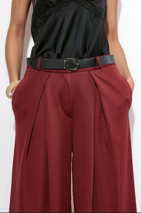Hoge taille wijde crepe broek met riem - Image 4