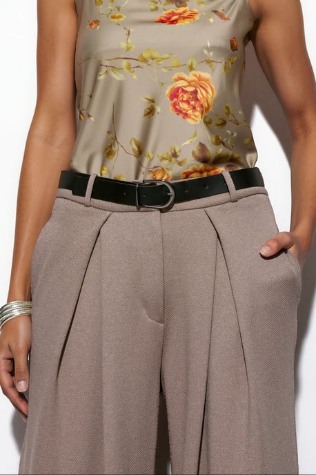 Hoge taille wijde crepe broek met riem - Image 4